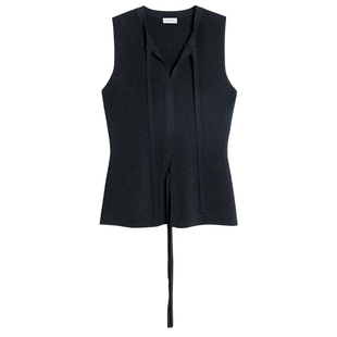 322WORKHOUSE人造丝针织V领马甲女2024新款夏季简约无袖上衣B365