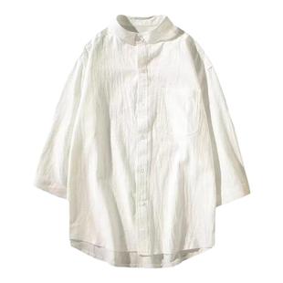 短袖衬衫男士春夏款七分袖衬衣青年高级感五分中袖亚麻寸衫原创潮