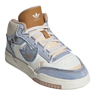 阿迪达斯三叶草牛仔布拼接魔术贴休闲高帮板鞋男女小儿童JS2484