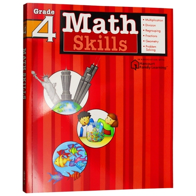 Flash Kids 数学技巧4年级 英文原版 Math Skills Grade 4 美国英语教材教辅练习册 Harcourt Family Learning 家庭英文学习哈考特