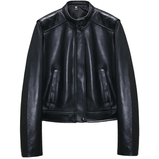 头层绵羊真皮皮衣女微廓休闲短款宽松青年简约立领机车夹克外套否