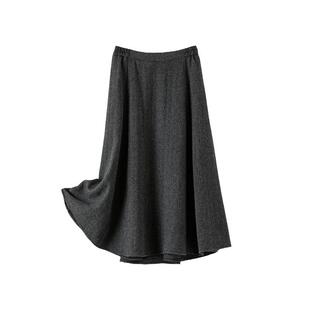 晚白2025年秋冬新款高腰气质绵羊毛宽松亲肤伞裙百搭长裙半身裙