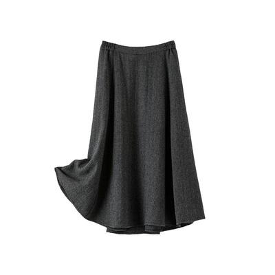 晚白高腰绵羊毛大摆半身裙