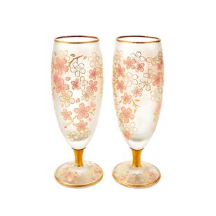 ADERIA日本EL DORADO樱花藤蔓镶金清酒对杯玻璃杯子情侣结婚礼物