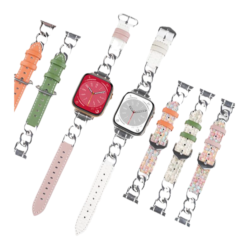 适用苹果iWatch牛仔链小香风表带