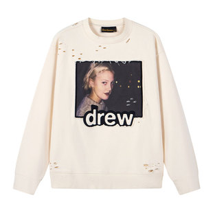 drew house db人像圆领套头破洞卫衣25秋季新品男女同款