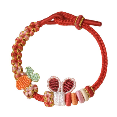 兔耳胡萝卜手绳手工编织桃花手链