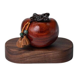 新款天然胡桃木汽车摆件好事成双木质柿子车载中控台装饰高级礼物