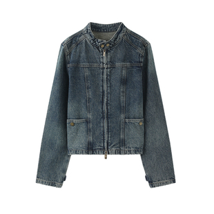 西町村屋短款夹克2026春新款复古擦色休闲时尚上衣外套XABA10079