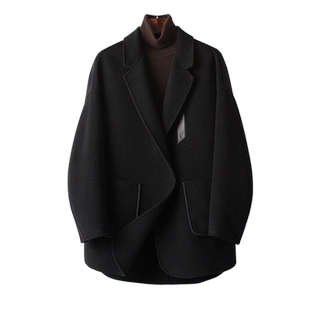 BXV黑色双面羊绒大衣女短款2025春季新款小个子澳洲羊毛呢子外套