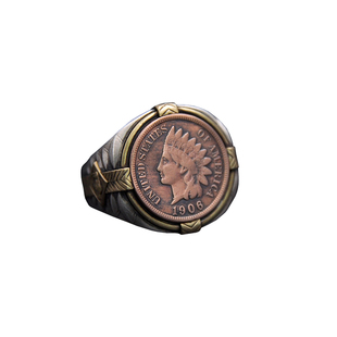 Vulcan伏尔甘印第安美分戒指折子合作纪念款一美分硬币雕刻戒指环