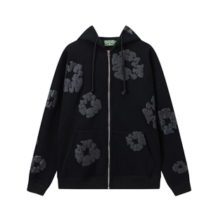 美式DENIM TEARS木棉花发泡开衫卫衣同款男女ins高街连帽衫外套