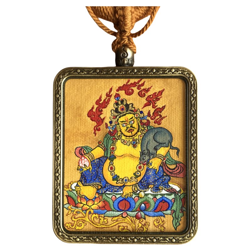 纯手绘黄财神唐卡嘎乌盒吊坠项链顺丰包邮