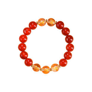 【普陀山正品】红玛瑙三合六合本命年手串女马年白水晶转运珠手链