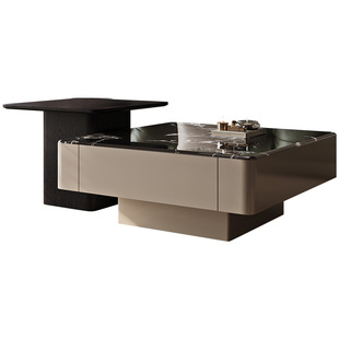 2025新款设计师意式轻奢茶几组合客厅家用大小方形微晶石台面储物