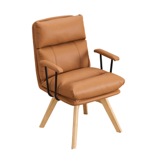 加厚久坐皮质电脑椅实木腿可旋转办公椅人体工程学极简休闲沙发椅