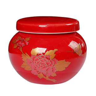 可旋盖带硅胶中药粉黄色陶瓷盒带盖密封茶叶罐化妆品膏方蜂蜜瓶子