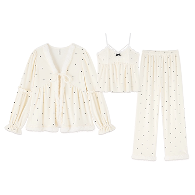 BE轻甜波点海岛绒三件套女冬纯欲