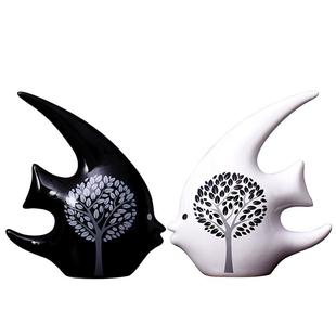 现代简约陶瓷摆件家居饰品酒柜电视柜装饰品创意桌面客厅鱼摆设