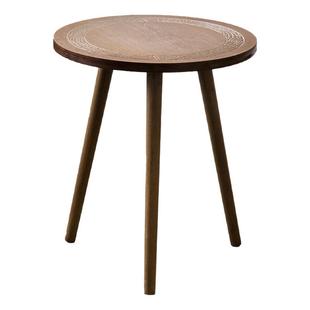 可移动茶几复古雕花沙发边几休闲创意圆形实木茶几简约阳台小圆桌