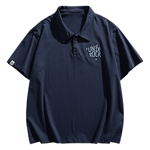 马切达夏季小清新日系情侣短袖T恤男生简约印花polo衫潮流休闲tee
