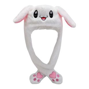 抖音同款一捏会动的兔耳朵帽子网红发光比皮卡丘头套女童萌兔耳罩
