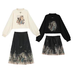 森女部落锦灰堆国风卫衣短款新中式八分马面裙百褶裙闺蜜装女装潮