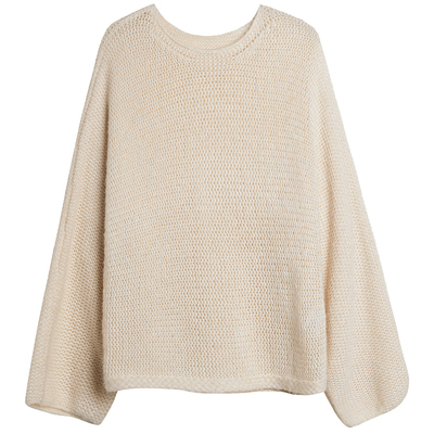 拉毛羊毛驼混纺船型领针织套头衫