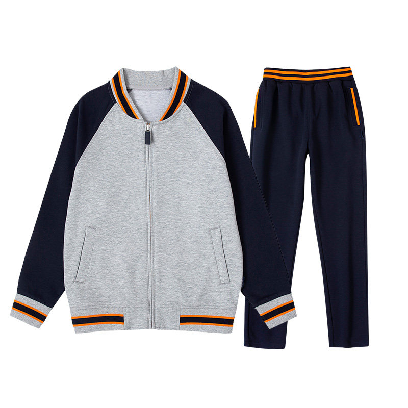 伊顿校服中小学生学校春秋藏青橘色插肩棒球服运动服校服套装