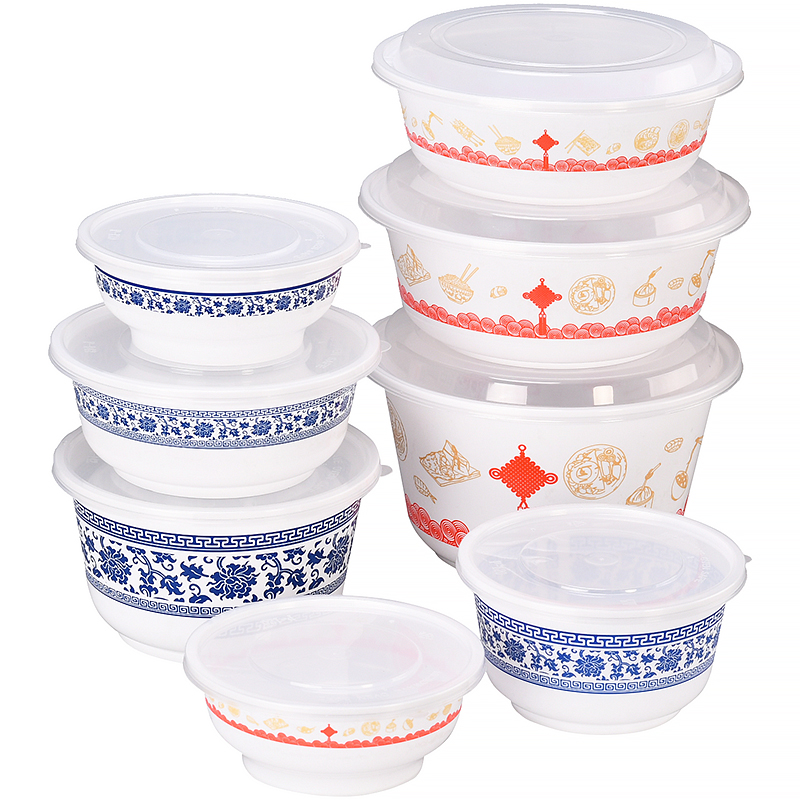 青花瓷中国风加厚圆形一次性餐盒