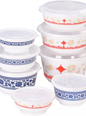 青花瓷中国风加厚圆形一次性餐盒