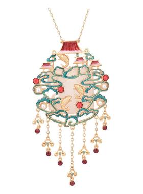 2025秋冬国潮新品配饰古法镀金仿和田玉鱼跃龙门流苏古风旗袍项链