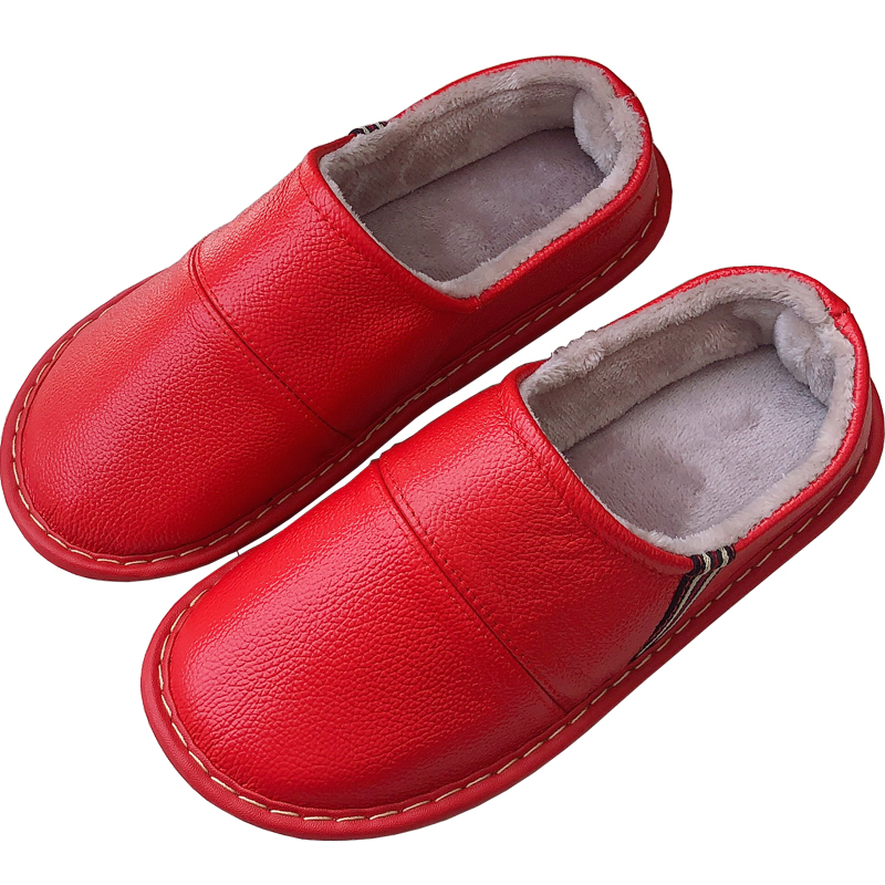 冬季真皮棉拖鞋女包跟居家情侣月子棉鞋防滑地板室内毛毛保暖鞋男