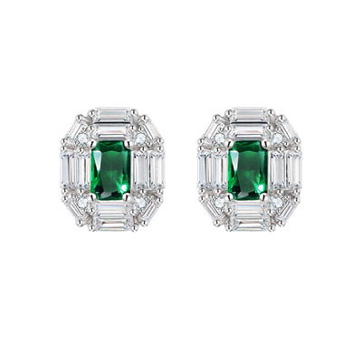 shes祖母绿色925银针耳钉2025新款爆款轻奢高级感耳饰品耳环