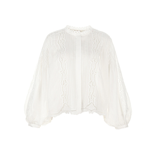 wana try100%苎麻法式泡泡袖镂空衬衫26春季新品简约百搭上衣女