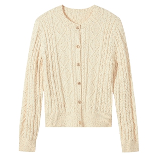 热风女士开衫针织衫2025年冬季新款复古绞花针织开衫内搭打底衫