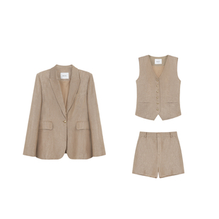 Maven Lin 鎏金新贵 金丝亚麻西装外套女V领马甲/休闲短裤套装