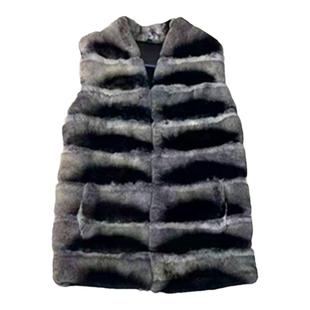 2024獭兔皮毛一体毛青紫兰龙猫色中长款背心轻奢皮草外套立领马甲