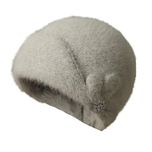 2025年新款秋冬保暖针织贝雷帽女士优雅立体花饰钻扣装饰帽子百搭