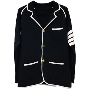 tb西服男女情侣款秋冬新款西装翻领四条杠白边经典针织毛衣外套潮