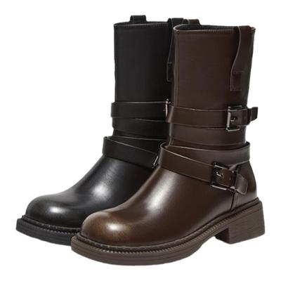 百思图冬季新款简约户外街头潮流马丁靴休闲靴粗跟女中靴CC886DZ4