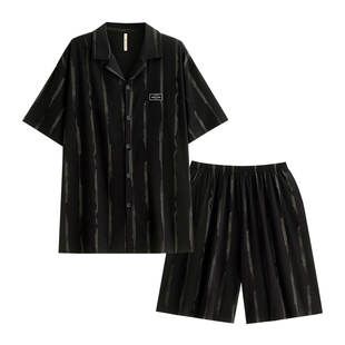 家乐芬睡衣男士夏季莫代尔短袖短裤家居服男款夏天冰丝黑色高级感