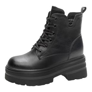 真皮马丁靴女小个子内增高8cm短款靴子2026新款冬季加绒厚底短靴