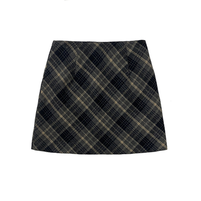 一只西由XIYO学院风毛呢格纹包臀半身裙格子短裙/麻花毛衣春秋女