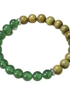 天然绿玛瑙绿檀木手串男女同款简约半山半水盘玩手链饰品朋友礼物