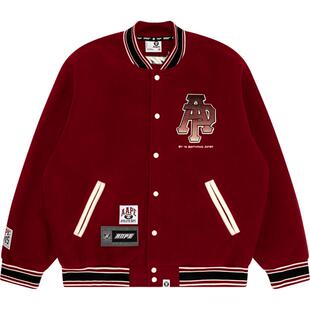 Aape旗舰店男装春秋冰球猿人毛巾徽章红色棒球服卫衣外套B351XXN