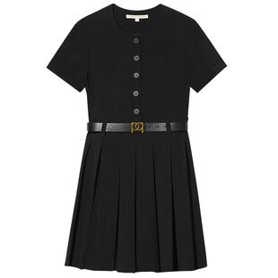 【小黑裙】诗篇专选学院风黑色气质圆领收腰显瘦百褶A字裙连衣裙