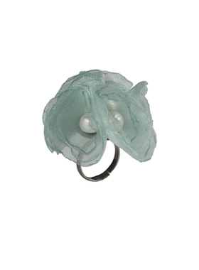 PEMISS欧根纱花朵珍珠可调节戒指