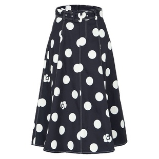 马天奴女装春秋新款黑白波点半身裙高腰长款伞裙气质时尚裙子百搭