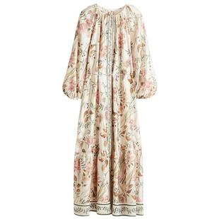 HM女装连衣裙冬季缎面大摆裙插肩袖灯笼袖A字连身裙1299908